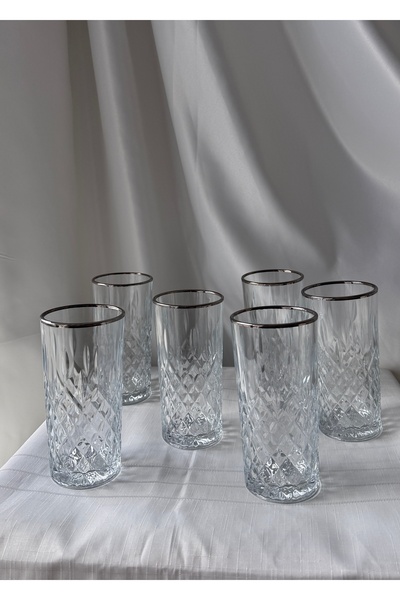 Şahika Kristal cama atılan imza Set of 6 Lara Platinum Soft Drink Glasses