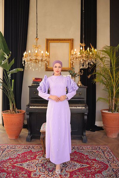 İSM BUTİK Balloon Sleeve Dress with Pearls on the Front