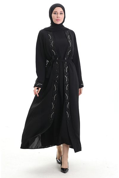 sefamerve Διπλό Σετ Κυψελοειδή Ύφασμα Plus Size 6208-01 Μαύρο