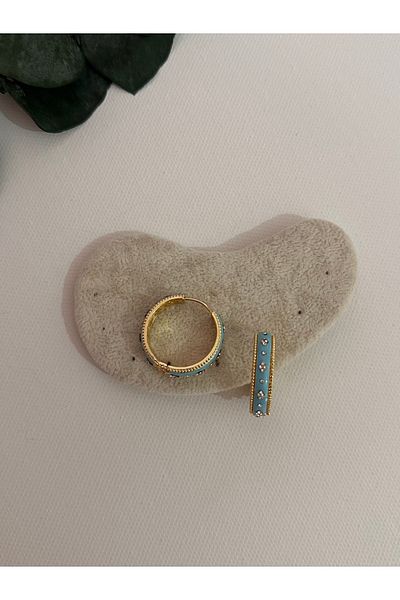 YENGEÇ Steel Hoop Earrings Stone Detail