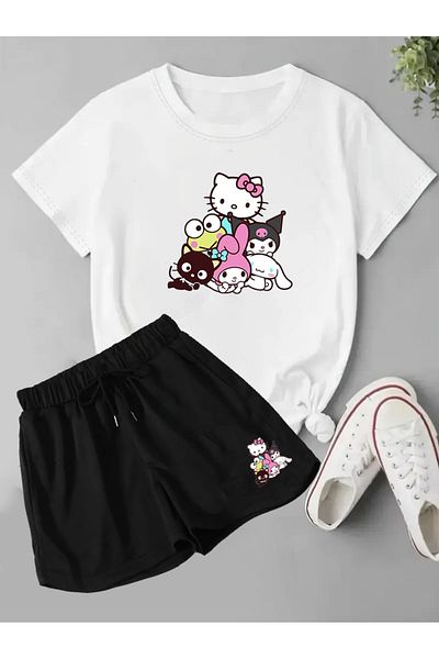 makiteks Set de 2 pantaloni scurți și tricou obișnuiți pentru femei de culoare uni Best Friends Hellokit