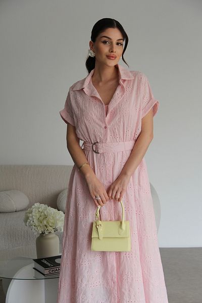 Julidress Ροζ ξεχωριστή φόδρα με ζώνη μακρύ φόρεμα χτένι