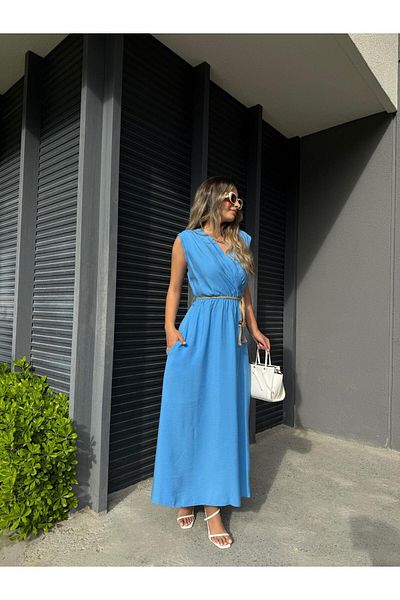 Lady Pixie Shoulder Gathered Straw Rope Belt Dress