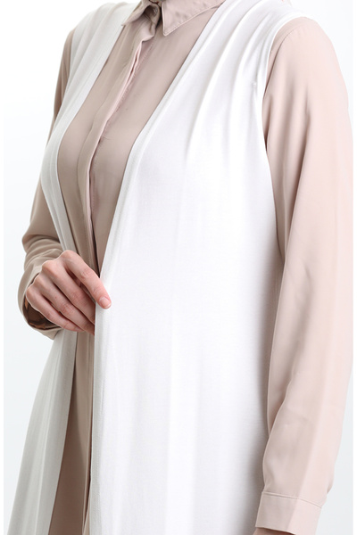 sefamerve Εποχιακό Μακρύ Βασικό Γιλέκο Μεγάλο Μέγεθος Μητρικό Γιλέκο 8748-A04 Off White