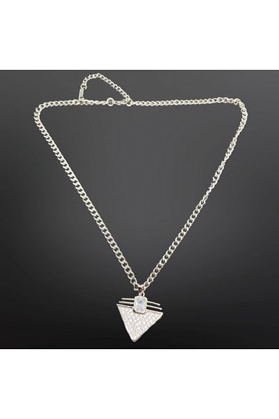 FM Triangle Stone Geometric Model 316L Silver Color Steel Necklace – Modern and Stylish Design