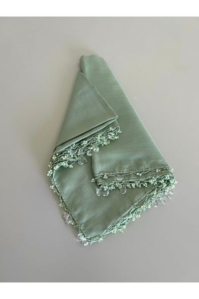 GÜNBATILI Handcrafted Hand Embroidered Solid Color Scarf Beaded Writing Yemeni Dowry Gift 100X100Cm