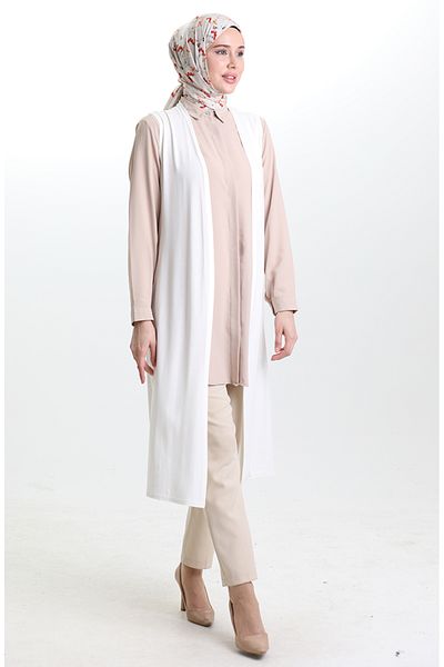 sefamerve Seasonal Long Basic Vest Plus Size Mother Vest 8748-A04 Off White