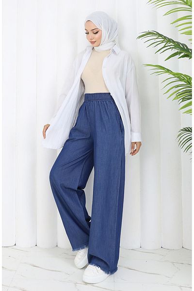sefamerve Elastic Waist Jeans 5827-03 Navy Blue