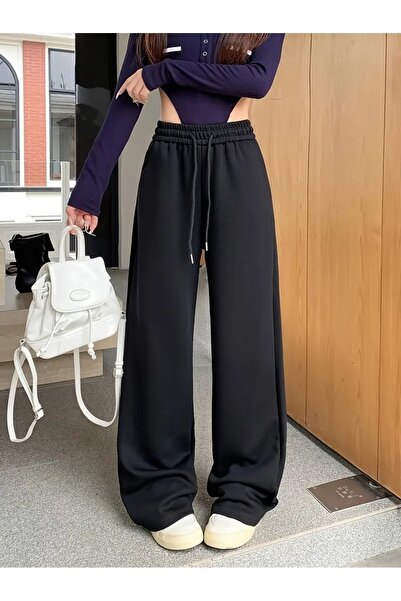 yx yustex sport Pantaloni de trening negri, largi, cu croială lejeră, din mat...