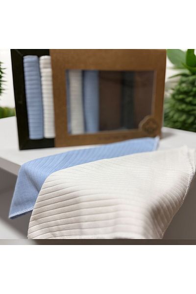BYS TİCARET 100% Organic Cotton Baby Boy Mouth Wipes Boxed Set of 7 Blue White