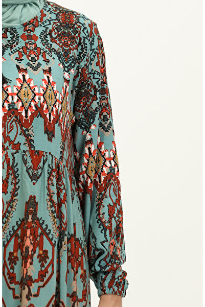 sefamerve Viscose Patterned Dress 4085-02 Mint Blue