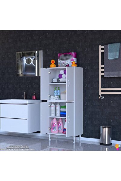 Modilayn İLKİM 60x138x32,5 cm Ekstra Düzen İçin Kullanışlı 4 Kapak 4 Bölmeli Banyo Mutfak Dolabı