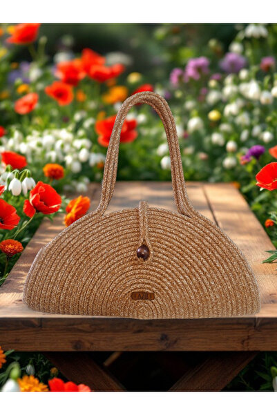 AZR HOME DESİGN Natural Jute Rope Handmade Straw Handle Handbag Clutch Bag