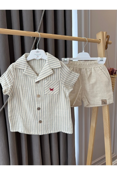 Baby Aden Special Day Birthday Marine Striped Linen Shirt Shorts Baby Boy Suit