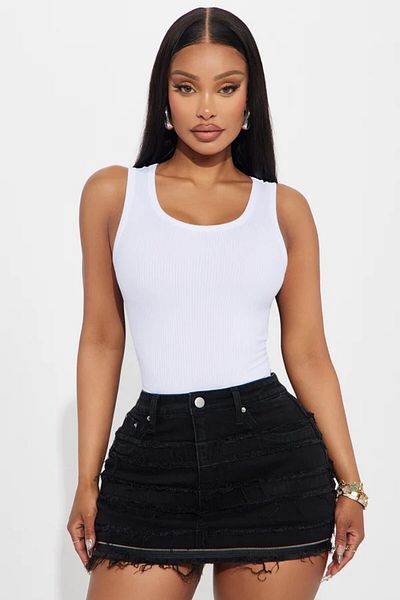 SLAW REZZ Women's Ribbed Look Thick Strap Basic White Undershirt