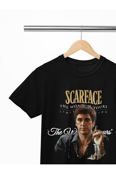 MAGORS Tricou negru din bumbac supradimensionat, proiectat de Tony Montana
