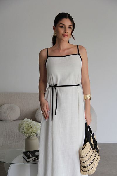 Julidress Ecru White Bias Straps Long Linen Dress