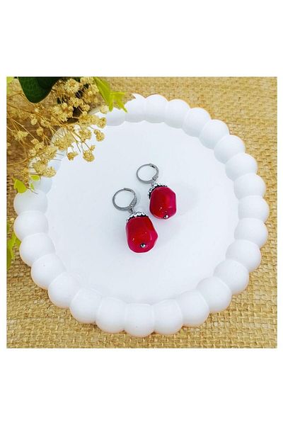 Bijustore Coral Natural Stone & Zircon Stone Women's Earrings