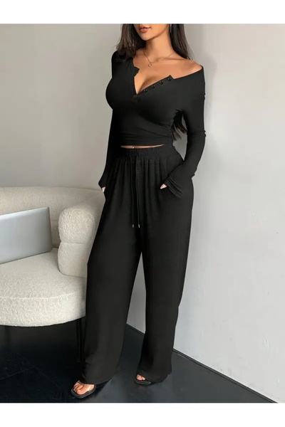 yx yustex sport Γυναικείο μαύρο φαρδύ, ελαστικό, άνετο υφασμάτινο παντελόνι φ...