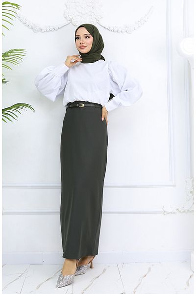 sefamerve Belted Skirt 2251-02 Khaki