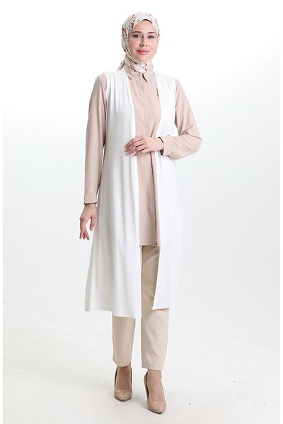 sefamerve Seasonal Long Basic Vest Plus Size Mother Vest 8748-A04 Off White