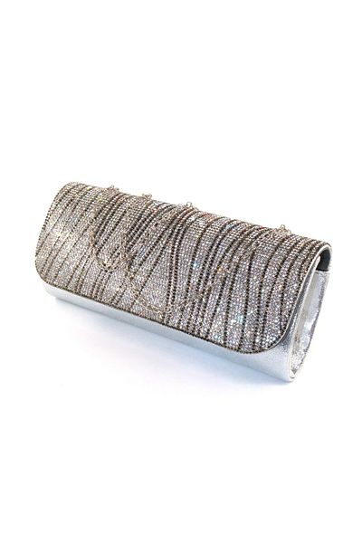 KEEBA Silver Evening Dress Bag with Waterway Stones. Evening Dress Portfolio Clutch Invitation Bag. Women's Silver Evening Dress Stone Bag.