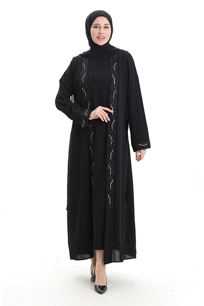 sefamerve Διπλό Σετ Κυψελοειδή Ύφασμα Plus Size 6208-01 Μαύρο