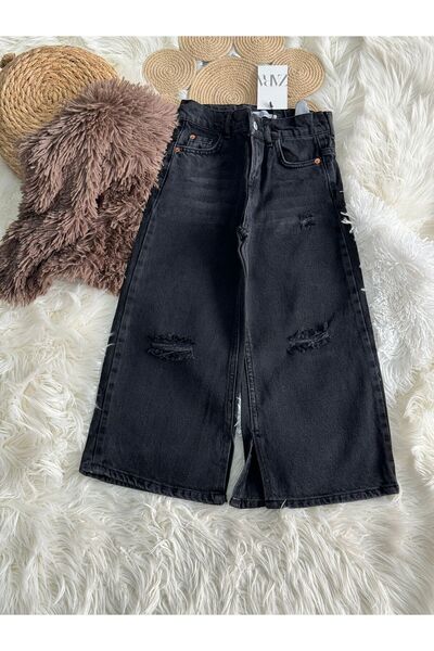 Baby BabyAden bol paçalı paçası yırtmaçlı belden çift ayarlamalı kız çocuk jean pantolon