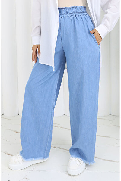 sefamerve Beli Lastikli Kot Pantolon 5827-01 Açık Mavi