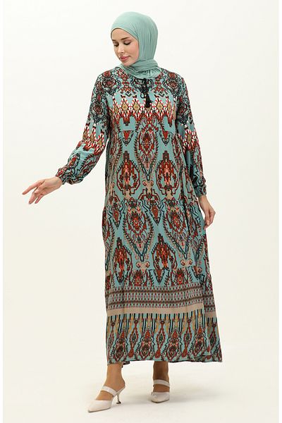 sefamerve Φόρεμα με σχέδιο βισκόζης 4085-02 Mint Blue