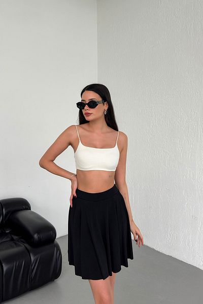 XORVİO Women's Skirt Flared Model Flounced Soft Textured Flexible Elastic Waist, Sandy Fabric Inside Shorts Skirt