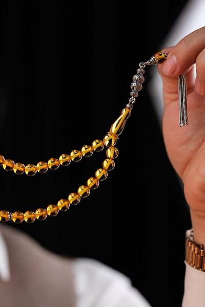 dergah tesbih Silver Design Rare Color Transparent Drop Amber