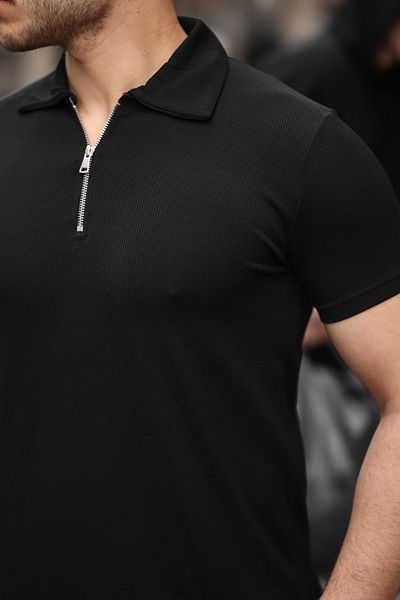 eg38 Half Zipper Polo Neck T-Shirt Black