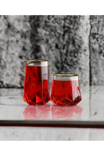 Şahika Kristal cama atılan imza Valeria Gold Set of 12 Water and Soft Drink Glasses