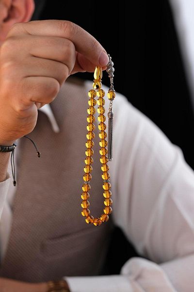dergah tesbih Silver Design Rare Color Transparent Drop Amber