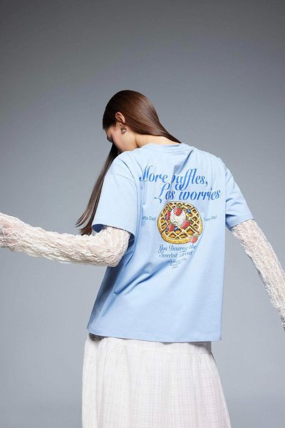 DeFacto Cool Oversize Φαρδύ μπλουζάκι με λαιμόκοψη με στάμπα με κοντό μανίκι F2647ax25sm