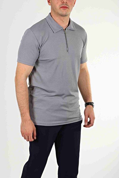 eg38 Half Zipper Polo Neck T-Shirt Gray