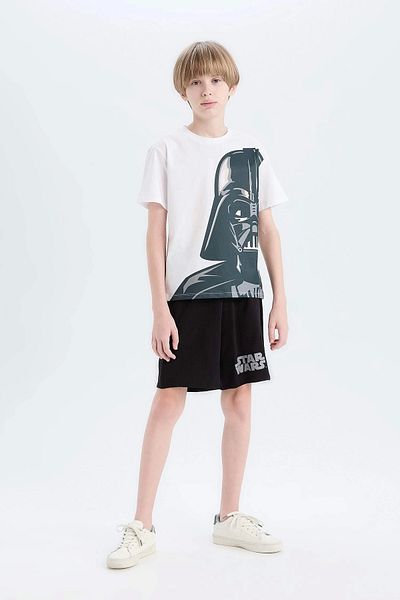 DeFacto E0336 White Boy Star Wars Pajama Set Crew Neck Short Sleeve Top Elastic Waist Sh