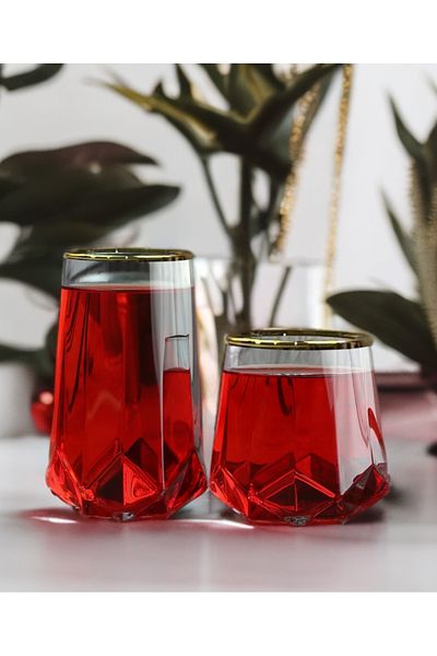 Şahika Kristal cama atılan imza Valeria Gold Set of 12 Water and Soft Drink Glasses