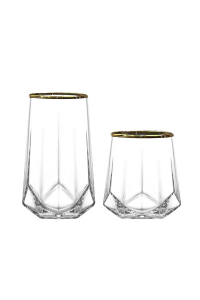 Şahika Kristal cama atılan imza Valeria Gold Set of 12 Water and Soft Drink Glasses