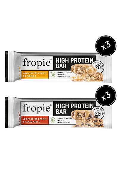 FROPİE Fropie Vegan High Protein Bar Set of 6 - Peanut Butter & Hazelnut & Cocoa Nibbles