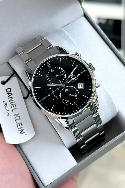 Daniel Klein Father's Day Gift Original 24 Months Guarantee2 Silver Color Black Dial Steel Men's Wristwatch