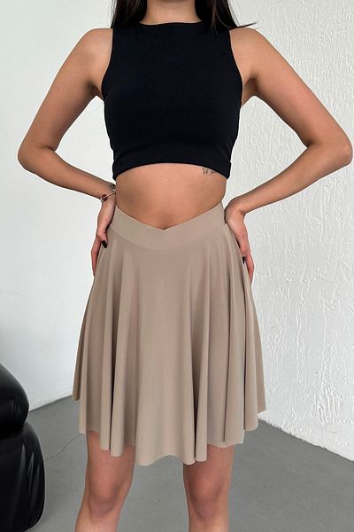 XORVİO Women's Skirt Flared Model Flounced Soft Textured Flexible Elastic Waist, Sandy Fabric Inside Shorts Skirt