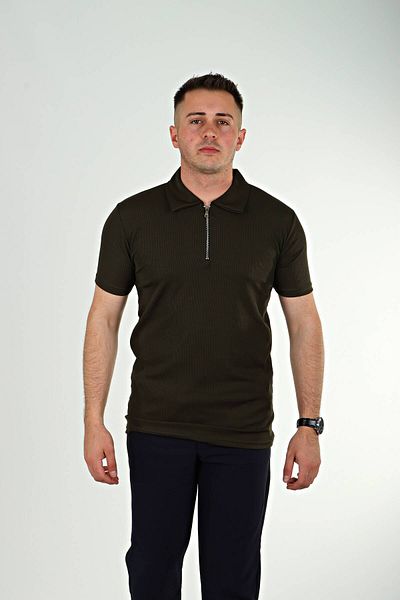 eg38 Half Zipper Polo Neck T-Shirt Khaki
