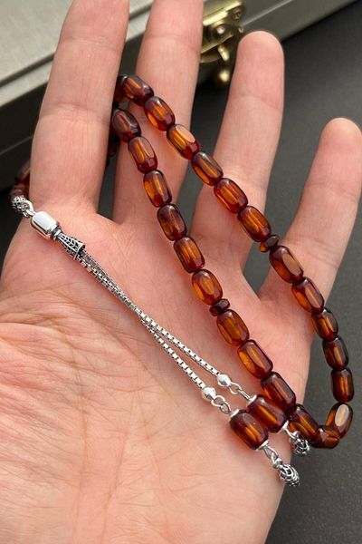 dergah tesbih Silver Color Ankle Length Chancery Drop Amber