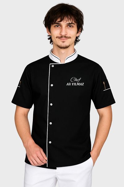 Üniformanya Jachetă de bucătar cu mânecă scurtă cu nume Cadou Jachetă de bucătar Îmbrăcăminte de bucătar Costum de bucătar Tricou de bucătar