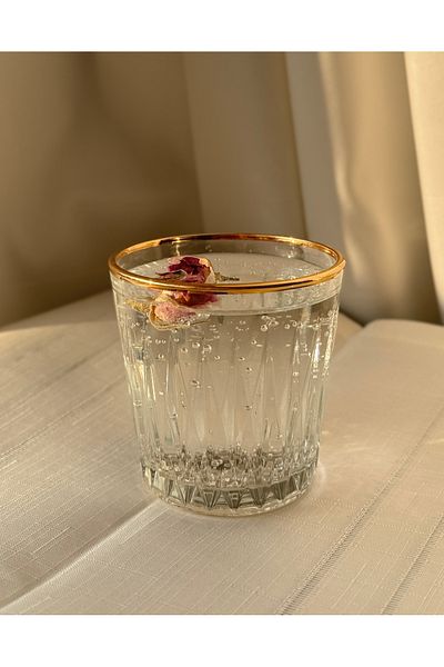 Şahika Kristal cama atılan imza Set of 12 Ahsen Gold Soft Drinks and Water Glasses