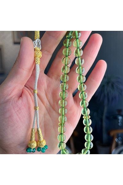 dergah tesbih Special Design Silver Sweater Whips with Green Drop Amber