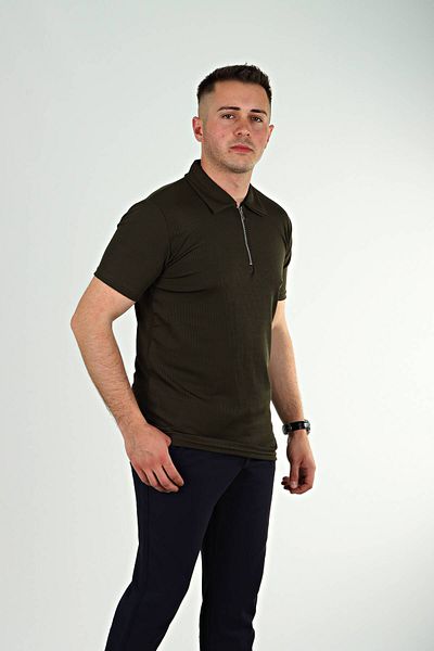 eg38 Half Zipper Polo Neck T-Shirt Khaki