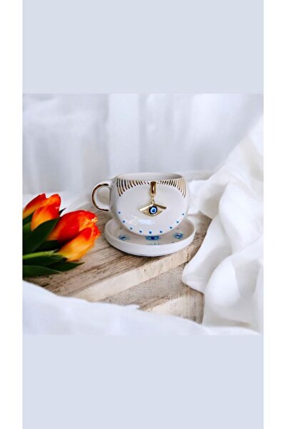 Ceresshop EL YAPIMI SERAMİK NAZAR CHARMLI SERAMİK MUG